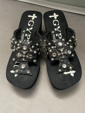 Gypsy Soule Black Platform Foam Rhinestone Embellished Flip Flop Women's Sz 7